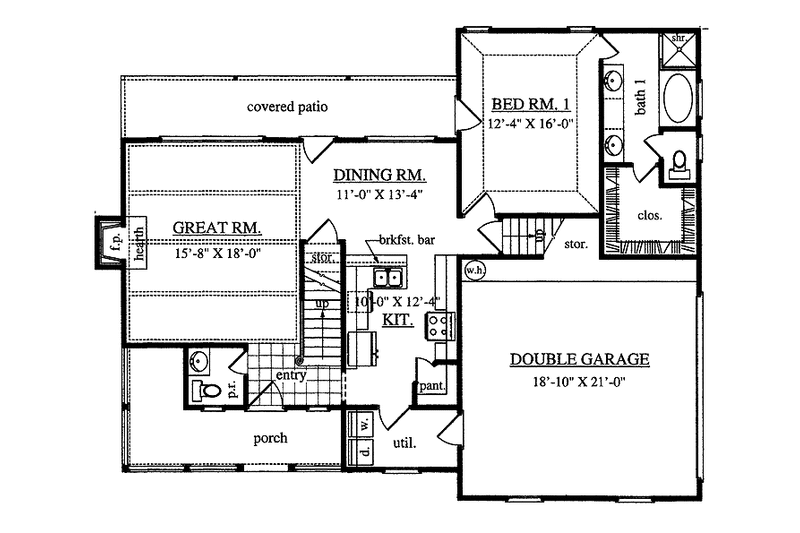 House Design - Floor Plan - Main Floor for Country House Plan #42-597 - 3 bed, 2.5 bath