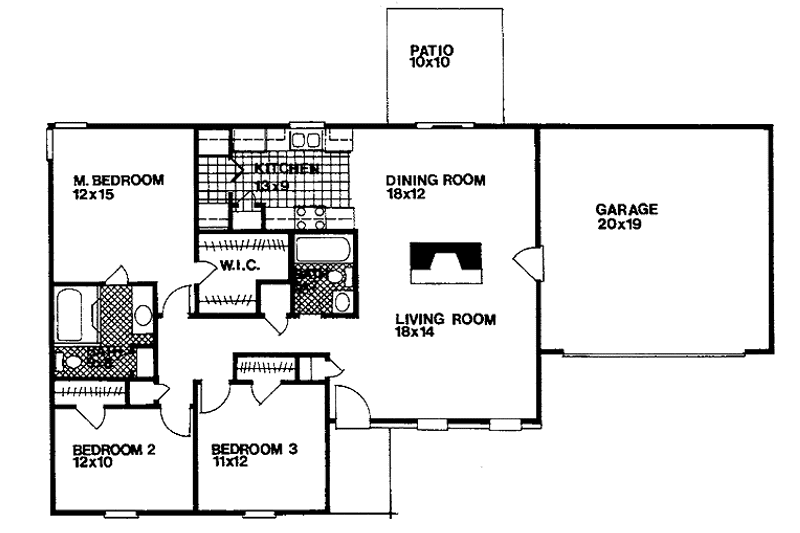 House Design - Floor Plan - Main Floor for Ranch House Plan #30-323 - 3 bed, 2 bath