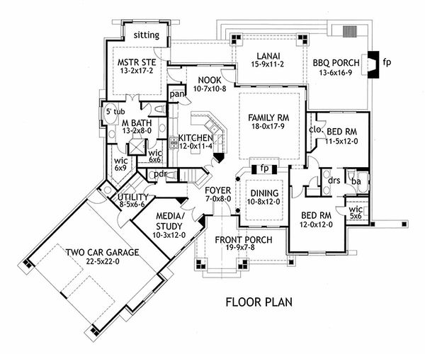 Mountain Lodge craftsman floor plan by David Wiggins 2000 sft