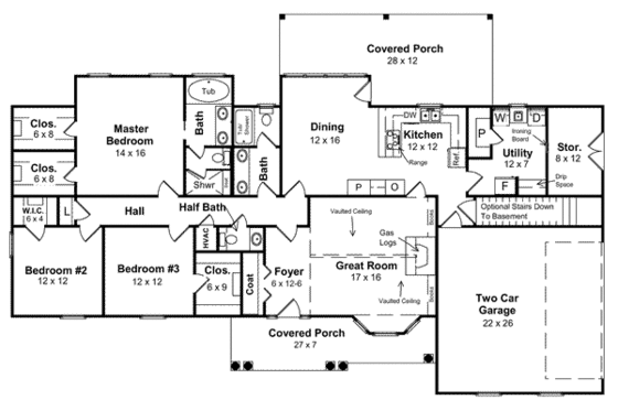 Floor Plan - Main Floor for Ranch House Plan #21-103 - 3 bed, 2.5 bath