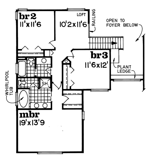 House Blueprint - Traditional Floor Plan - Upper Floor Plan #47-1048