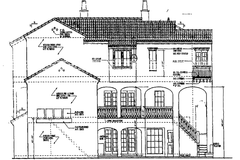 House Design - Exterior - Rear Elevation for Mediterranean House Plan #76-129 - 7 bed, 7.5 bath