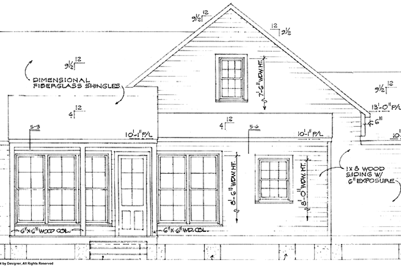 House Plan Design - Exterior - Rear Elevation for Country House Plan #301-150 - 3 bed, 2.5 bath