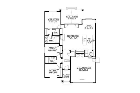 Floor Plan - Main Floor for Craftsman House Plan #132-530 - 3 bed, 2 bath