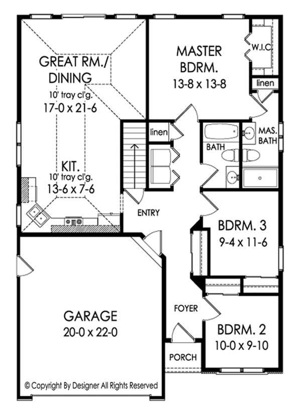 Architectural House Design - Ranch Floor Plan - Main Floor Plan #1010-199