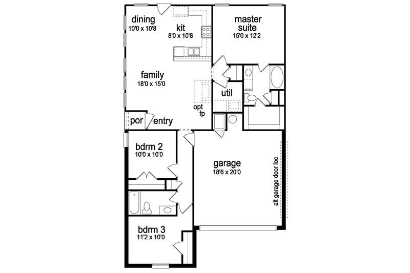 Home Plan - Floor Plan - Main Floor for Ranch House Plan #84-662 - 3 bed, 2 bath