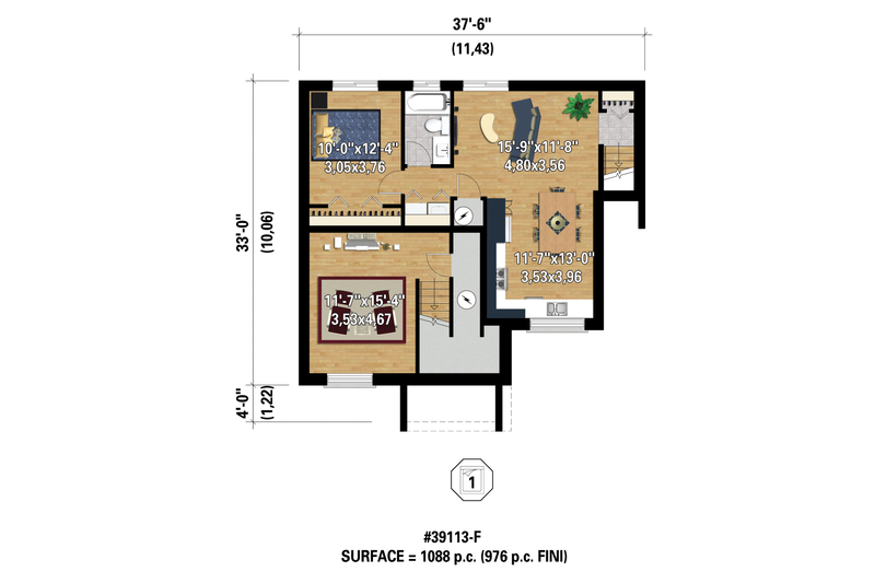 House Blueprint - Floor Plan - Lower Floor 1 for Contemporary House Plan #25-4354 - 3 bed, 2 bath