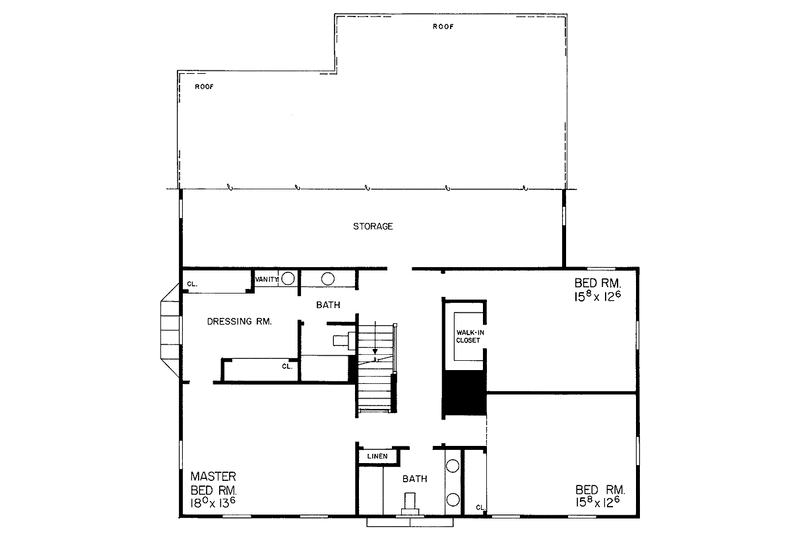 House Blueprint - Floor Plan - Upper Floor for Classical House Plan #72-675 - 3 bed, 2.5 bath