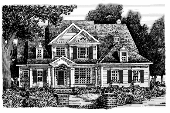 Exterior - Front Elevation 3 for Colonial House Plan #927-852 - 4 bed, 2.5 bath
