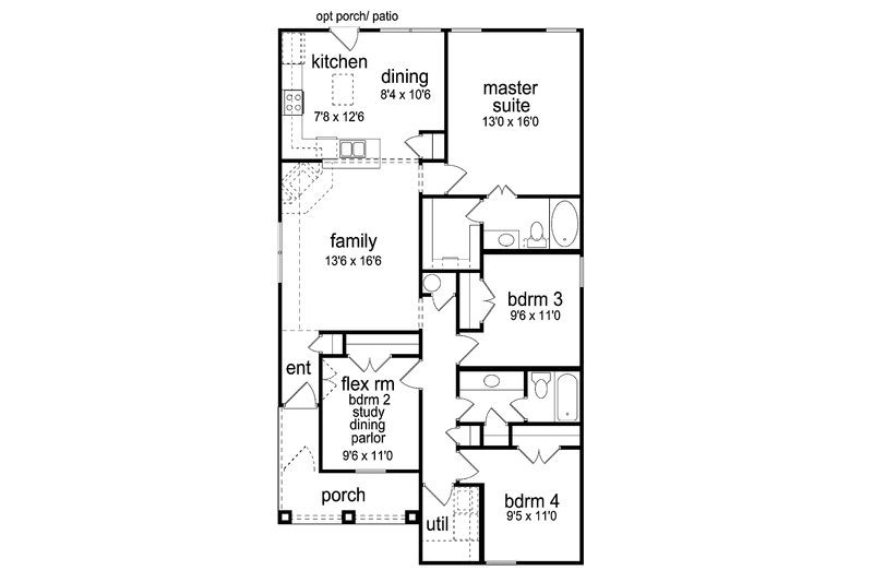 House Design - Floor Plan - Main Floor for Craftsman House Plan #84-777 - 4 bed, 2 bath