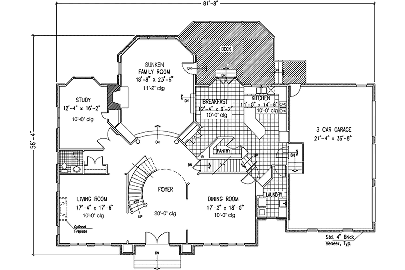 House Blueprint - Floor Plan - Main Floor for Colonial House Plan #953-124 - 4 bed, 3.5 bath