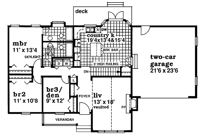 Dream House Plan - Floor Plan - Main Floor for Country House Plan #47-884 - 3 bed, 2 bath
