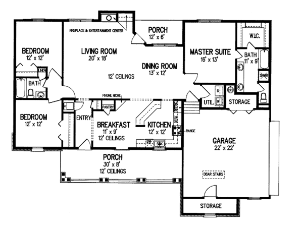 House Plan Design - Country Floor Plan - Main Floor Plan #45-389