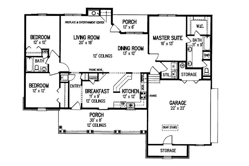 Home Plan - Floor Plan - Main Floor for Country House Plan #45-389 - 3 bed, 2 bath
