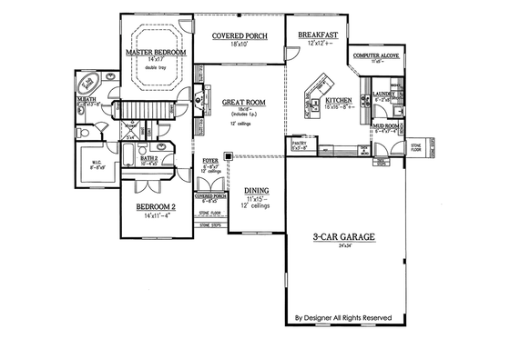 Floor Plan - Main Floor for Craftsman House Plan #437-75 - 3 bed, 3 bath