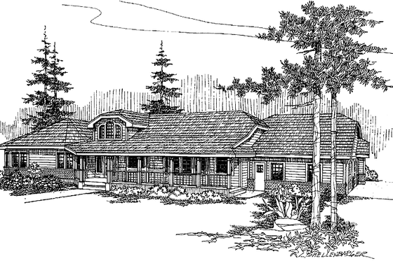 Exterior - Front Elevation 3 for Country House Plan #60-829 - 3 bed, 2.5 bath