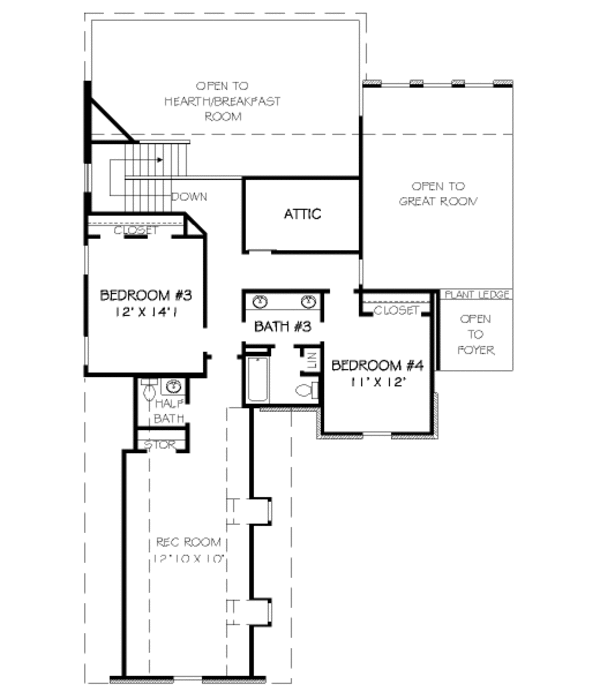 Traditional Floor Plan - Upper Floor Plan #424-361