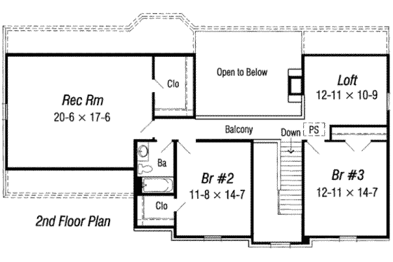 Floor Plan - Upper Floor for European House Plan #329-122 - 4 bed, 2.5 bath