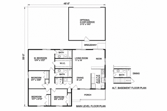 Floor Plan - Main Floor for Ranch House Plan #116-301 - 4 bed, 2 bath