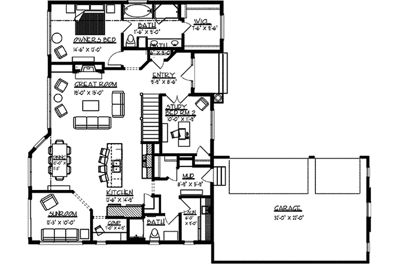 Dream House Plan - Floor Plan - Main Floor for European House Plan #320-1479 - 2 bed, 2 bath
