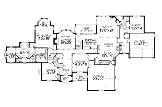 Floor Plan - Main Floor for European House Plan #141-165 - 5 bed, 4.5 bath