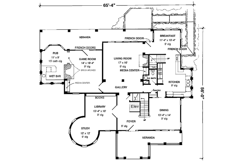 House Blueprint - Floor Plan - Main Floor for Craftsman House Plan #410-3570 - 4 bed, 3.5 bath