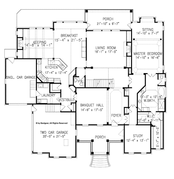 Architectural House Design - Colonial Floor Plan - Main Floor Plan #54-354