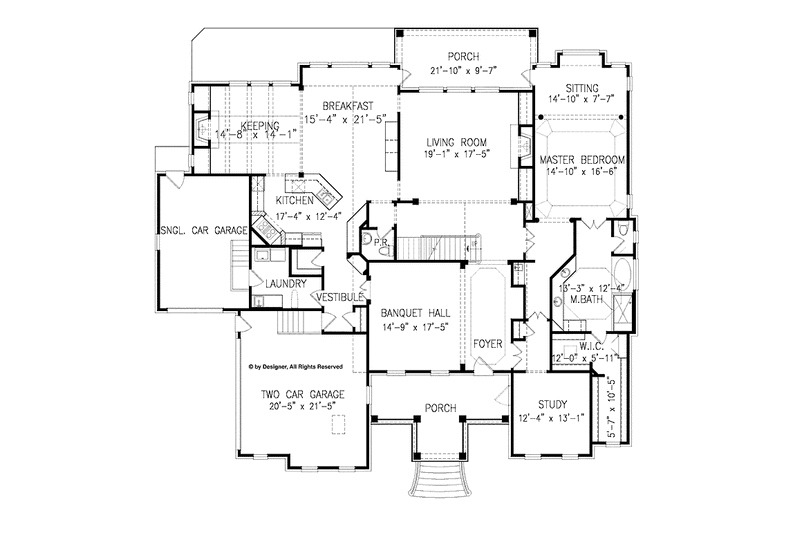 Dream House Plan - Floor Plan - Main Floor for Colonial House Plan #54-354 - 4 bed, 3.5 bath