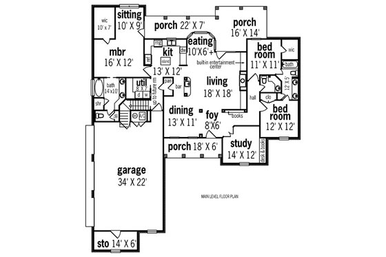 Floor Plan - Main Floor for European House Plan #45-291 - 3 bed, 2.5 bath
