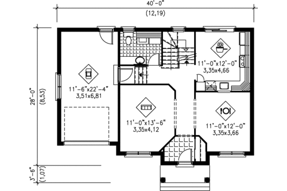 Floor Plan - Main Floor for Colonial House Plan #25-259 - 3 bed, 1.5 bath