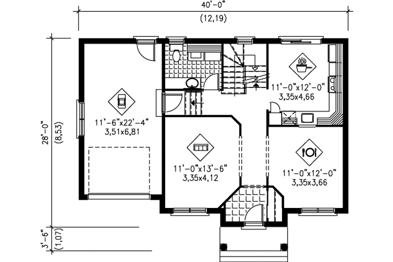 Architectural House Design - Floor Plan - Main Floor for Colonial House Plan #25-259 - 3 bed, 1.5 bath