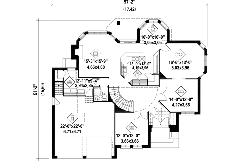 Home Plan - Floor Plan - Main Floor for European House Plan #25-4855 - 3 bed, 2 bath