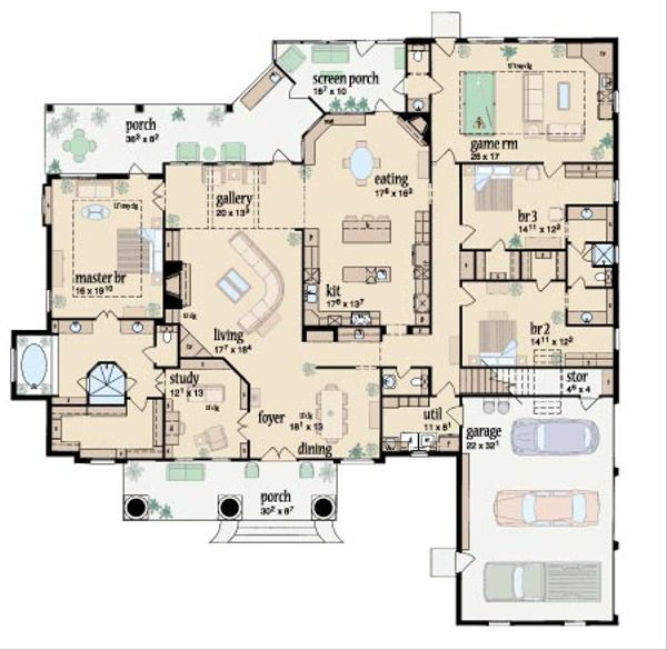 Southern Floor Plan - Main Floor Plan #36-243