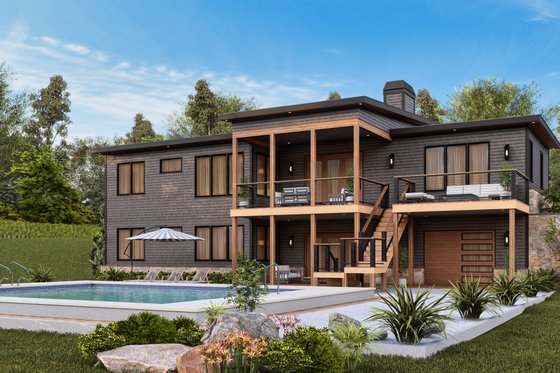Exterior - Rear Elevation for Contemporary House Plan #54-689 - 3 bed, 2 bath