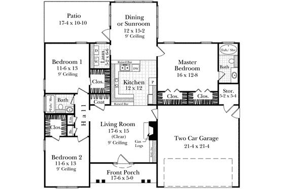 Floor Plan - Main Floor for Ranch House Plan #21-182 - 3 bed, 2 bath