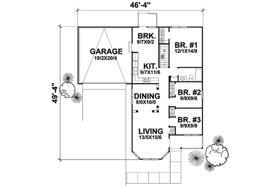 Floor Plan - Main Floor for Country House Plan #50-270 - 3 bed, 1 bath