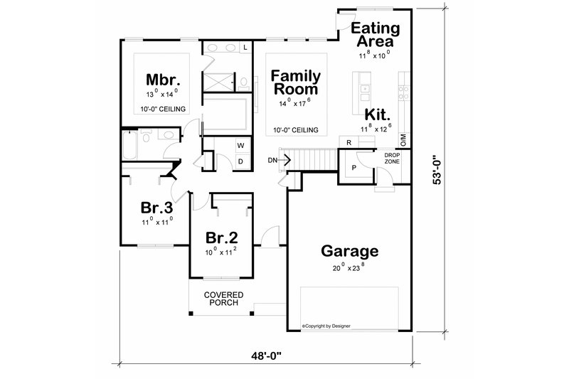 Home Plan - Floor Plan - Main Floor for Modern House Plan #20-2660 - 3 bed, 2 bath