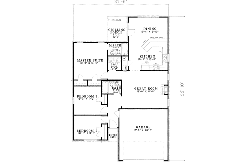 Home Plan - Floor Plan - Main Floor for Ranch House Plan #17-2250 - 3 bed, 2 bath