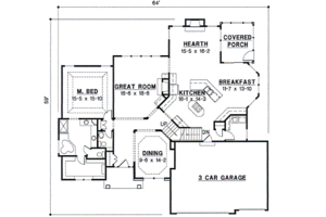 Floor Plan - Main Floor for European House Plan #67-417 - 4 bed, 3.5 bath