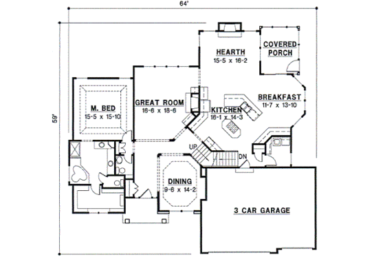 Floor Plan - Main Floor for European House Plan #67-417 - 4 bed, 3.5 bath