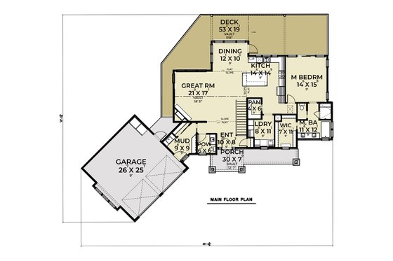 Floor Plan - Main Floor for Craftsman House Plan #1070-158 - 3 bed, 2 bath