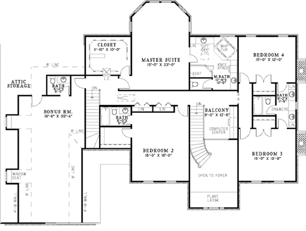 House Blueprint - European Floor Plan - Upper Floor Plan #17-3276