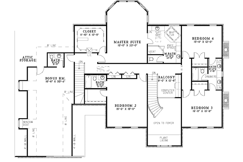 House Blueprint - Floor Plan - Upper Floor for European House Plan #17-3276 - 4 bed, 4 bath