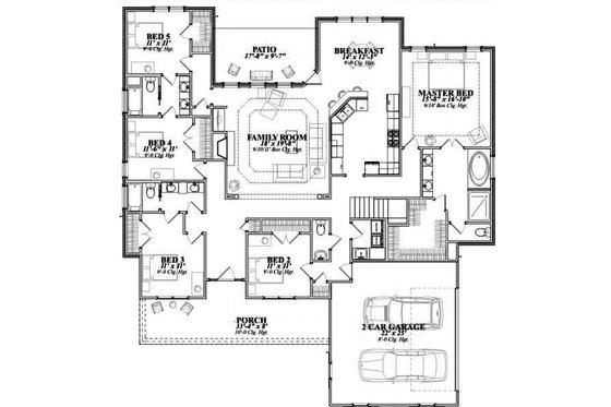 Floor Plan - Main Floor for Southern House Plan #63-164 - 5 bed, 3 bath