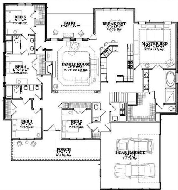 Southern Floor Plan - Main Floor Plan #63-164