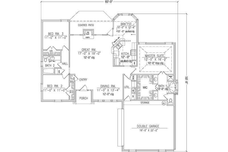 Home Plan - Floor Plan - Main Floor for Country House Plan #42-616 - 3 bed, 2 bath
