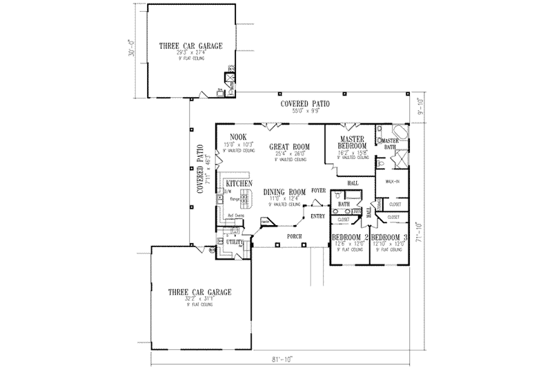 Home Plan - Floor Plan - Main Floor for Adobe / Southwestern House Plan #1-556 - 3 bed, 2.5 bath