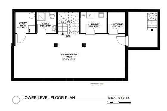 Floor Plan - Lower Floor for Contemporary House Plan #535-26 - 3 bed, 3.5 bath