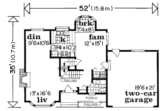 Floor Plan - Main Floor for Traditional House Plan #47-621 - 3 bed, 2.5 bath