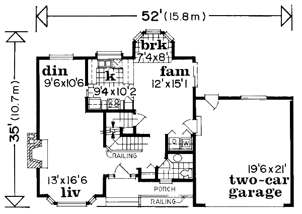 Floor Plan - Main Floor for Traditional House Plan #47-621 - 3 bed, 2.5 bath